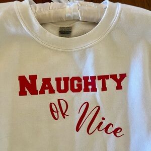 Gildan White Sweatshirt with Red Festive Print